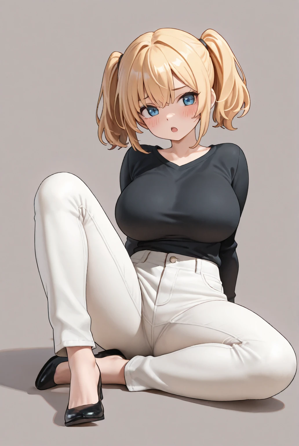 (tampo da mesa, Mais alta qualidade, high resolution, , Pixel Perfeito, 4K,), 1 garota, Solteiro, sozinho, linda mulher、Eu pude ver todo o corpo、 ((cabelo meio ondulado, franja, Cabelo castanho)), ((olhos castanhos, beautiful eyelashes, realista eyes)), ((rosto detalhado, corar:1.2)), ((textura lisa:0.75, realista texture:0.65, realista:1.1, Estilo CG de anime)), medium breasts, dynamic angle, corpo perfeito, ((, Beige sleeveless sweater with turtleneck、Saia jeans justa、meias pretas、lindo colar、brincos、Abra bem as duas pernas、ajoelhe-se)), olhar para cima、shy smile、sit on the stairs of the university campus、Angle from below、enfatizar o peito、、pink lace panties are visible、