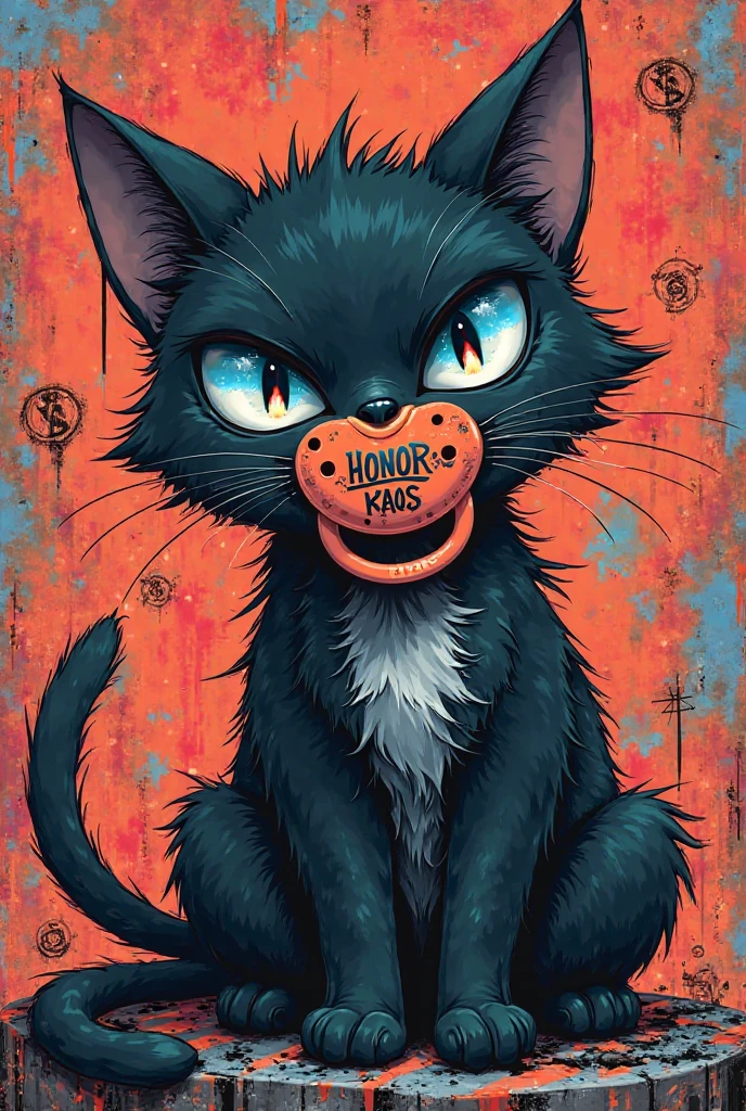Close up of a black and white cat inside a house sitting behind a bloody human tongue on the ground