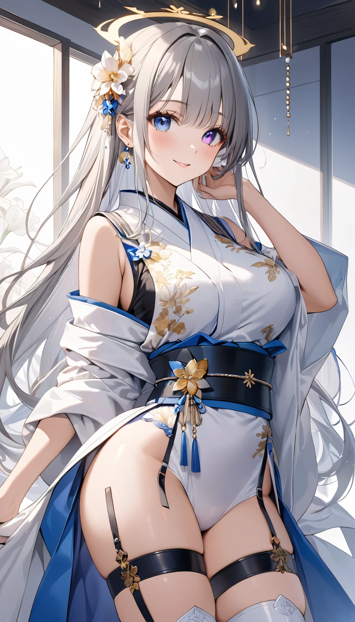 The color of the eyes is a complex shade of blue