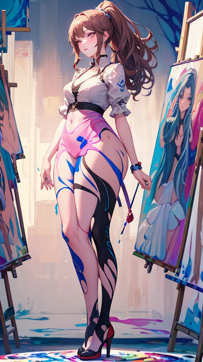 a sexy asian woman, 1girl, bikini, athletic, big butt, long hair, intricate hairstyle, henna calligraphy tattoo on back, holding hair up, (best quality,4k,8k,highres,masterpiece:1.2),ultra-detailed,(realistic,photorealistic,photo-realistic:1.37),HDR,UHD,studio lighting,ultra-fine painting,sharp focus,physically-based rendering,extreme detail description,professional,vivid colors,bokeh,portrait, her back is to the viewer, show all of her, show her head to toe