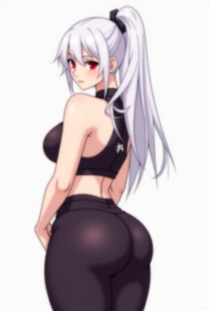 (((1 demon girl))), ((detailed blue eyes)), ((long silver hair)), large breasts, perfectly drawn body, seductive smile, narmaya, perfect butt, rear view, backside view, best quality, masterpiece, ultra-detailed