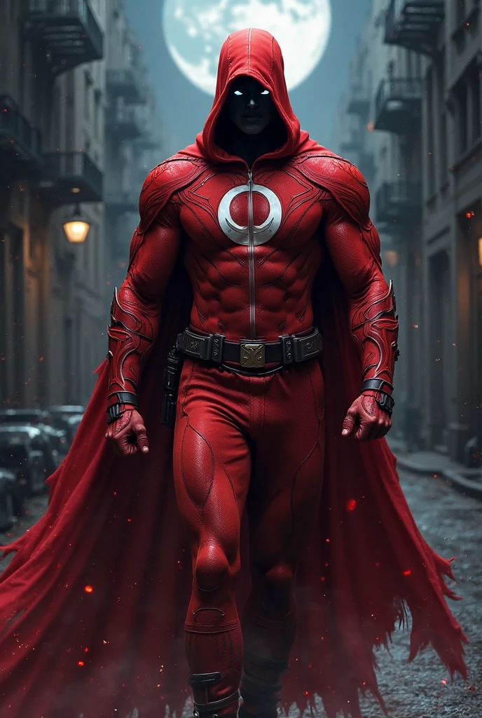 Generate an image in the style of RPG cards: It must have a character in the middle doing some pose, this character needs to be red because he's an erytrocite. If you can, design an human that looks like an erythrocite. The background of the image needs to be the bloodstream.