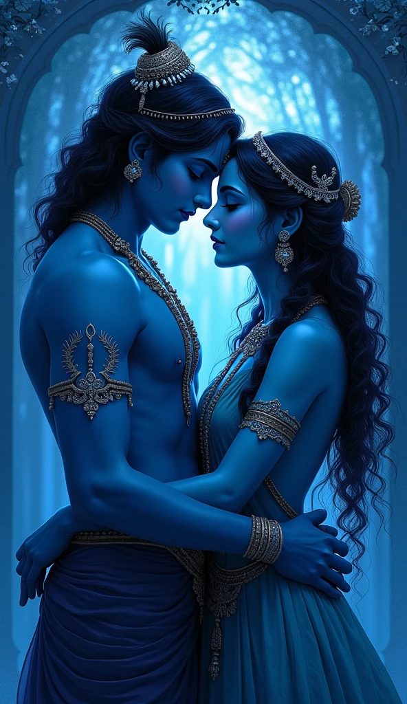 Radha Krishna blue
night buteful light glowing flowers flay baird ultra high quality