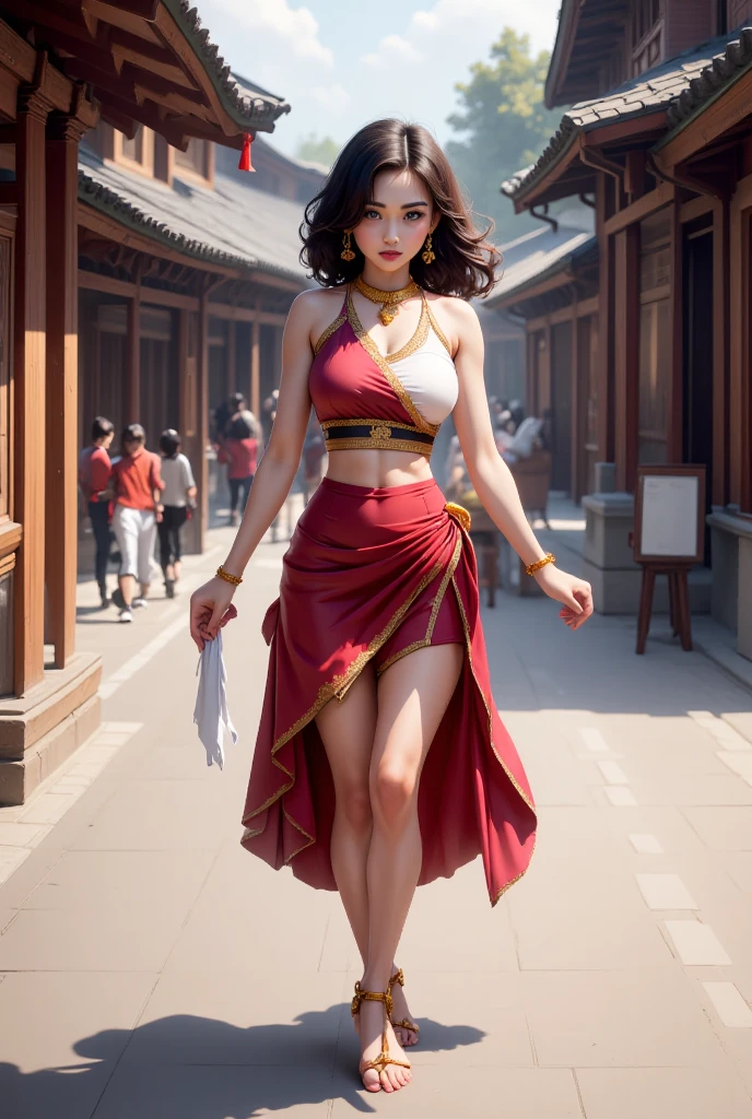 (巨作, Best quality, Realistic),
1girlhugebreasts,(on the St. Peter's Square of Vatican,crowd), sankta. Peter's Square of Vatican background, gypsy dress, Dancing, Elaborate dress, Gold,banquet, crowd, picking up skirt,Pale skin,
[Slight smile],