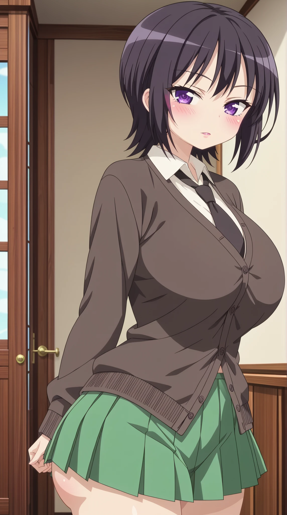 (extremely detailed CG unity 8k wallpaper), (masterpiece), (best quality), (ultra-detailed), (best illustration), (best shadow), (absurdres), 1girl, solo, pefrect face, perfect eyes, large breasts, shining breasts, standing, sfw, safe, close the camera, pink lacebra, pink lace panties, standing, vivid colors, cleavage, vivid, 1girl, mio, hairband, hairbow, hair ribbon, makeup, huge breasts,