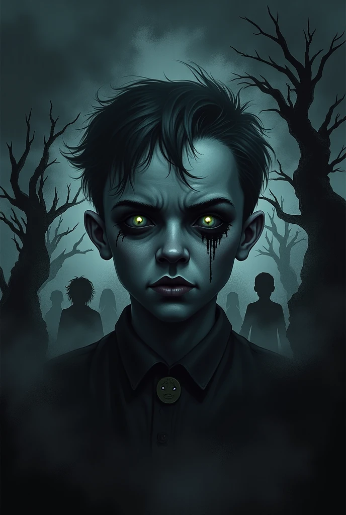 Create an image of a cool boy in a horror setting that exudes both fear and intrigue. The boy should be depicted as confident and self-assured, with an air of cool detachment that suggests he is not easily shaken. The horror setting should be dark and foreboding, with shadows and silhouettes that obscure the true nature of the danger lurking in the background. The boy should be dressed in a stylish and contemporary outfit, but with subtle elements that hint at his connection to the supernatural or otherworldly. The overall mood of the image should be one of both fear and curiosity, with the suggestion that the boy is investigating something beyond the ordinary. The desired image quality should be high resolution, with a focus on the boy's facial expression and body language, as well as the eerie and unsettling atmosphere of the horror setting. The composition should be carefully balanced to create a sense of tension and anticipation, drawing the viewer deeper into the mystery and horror of the scene.