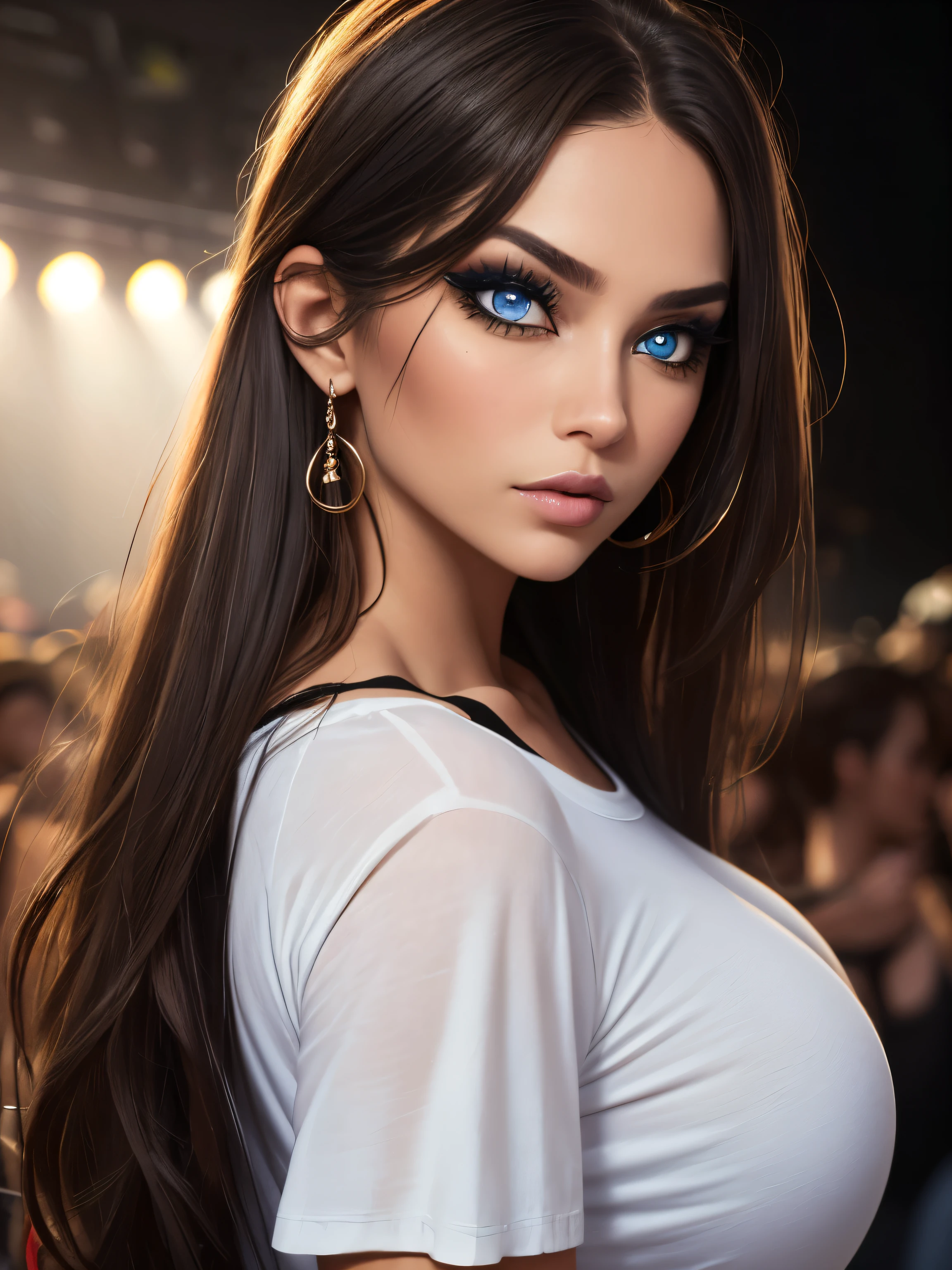 (incredibly absurdres, ultra-detailed,CG ,unity ,8k wallpaper),(masterpiece),(realistic),(photorealistic:1.2),(raw photo:1.2), (best quality:1.2), (detailed face :1.4),(beautiful detailed eyes :1.2),(detailed hair),light on face, huge filesize ,cinematic lighting, 1 girl ,sexy,nsfw,eyeliner,kawaii, student, long hair, brown hair, ((wavy hair)), hair ornament, ((light blush)), ((mole under eye)), ((expressionless eyes)), blue eyes, ((large breasts)),fashi-g, red lips, makeup,shirtlift, ((black sweater dress)), black kneehighs, high heels,jewelry, earrings, necklace, looking at viewer,Depth of field,