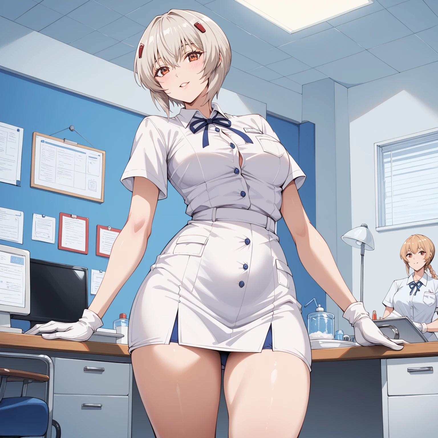 schoolboy，white color hair，High frame rate，short- sleeved，Half-cut sleeves