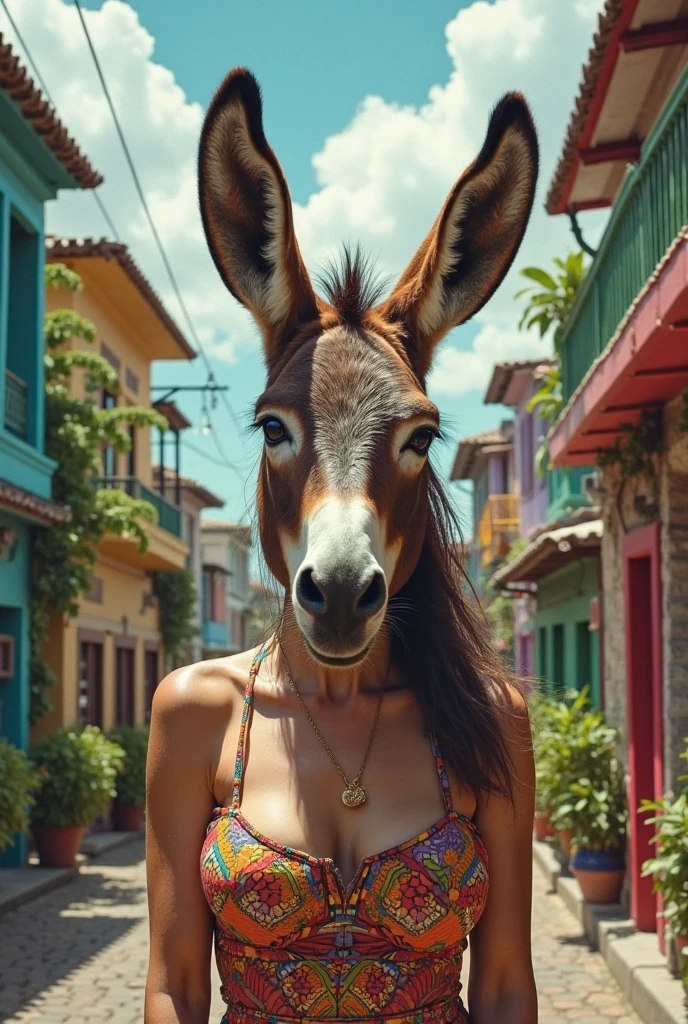 Young sexy and horny Peruvian brunette with a Llama doll and the flag of Peru wearing her