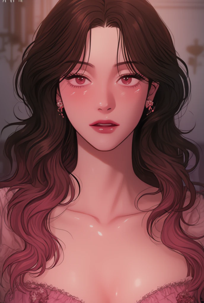 ethereal fantasy concept art of 1girl,solo,red lips,jewelry,earrings,upper_body,wearing a pink bra,medium breasts,long black hair,<lora:guastary2:0.9>,. magnificent,painterly,epic,majestic,magical,fantasy art,cover art,dreamy,