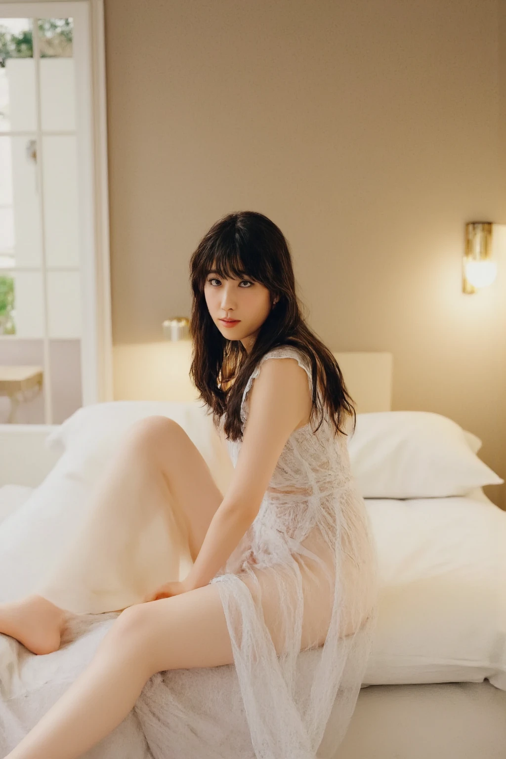 An older sister who is completely naked and has her thighs spread open, making a very erotic expression.