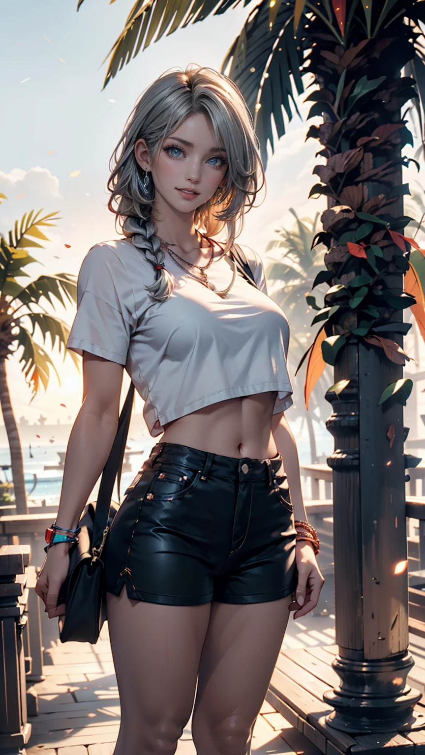 （Background with：ponds，Cherry blossom forest，lotus flower）Lie underwater， She has short blonde hair，seen from the front，， mostly cloudy sky，（（（tmasterpiece），（Very detailed CG unity 8K wallpaper），best qualtiy，cinmatic lighting，detailed back ground，beatiful detailed eyes，Bright pupils，Blue eyes，Snow-whiteskin，Redlip（Very fine and beautiful），（Beautiful and detailed eye description），ultra - detailed，tmasterpiece，））facing at camera，A high resolution，ultra - detailed），revealing breasts，Bare genitalia，  Bulge，legs are open，Raised sexy，Camel toes，Desire for dissatisfaction，frontage，（Wearing ：耳Nipple Ring， jewely， denim vest， Open vest， black pantyhoses， Black shirt， Denim skirt， Striped long sleeves， blue skirts，）Android18