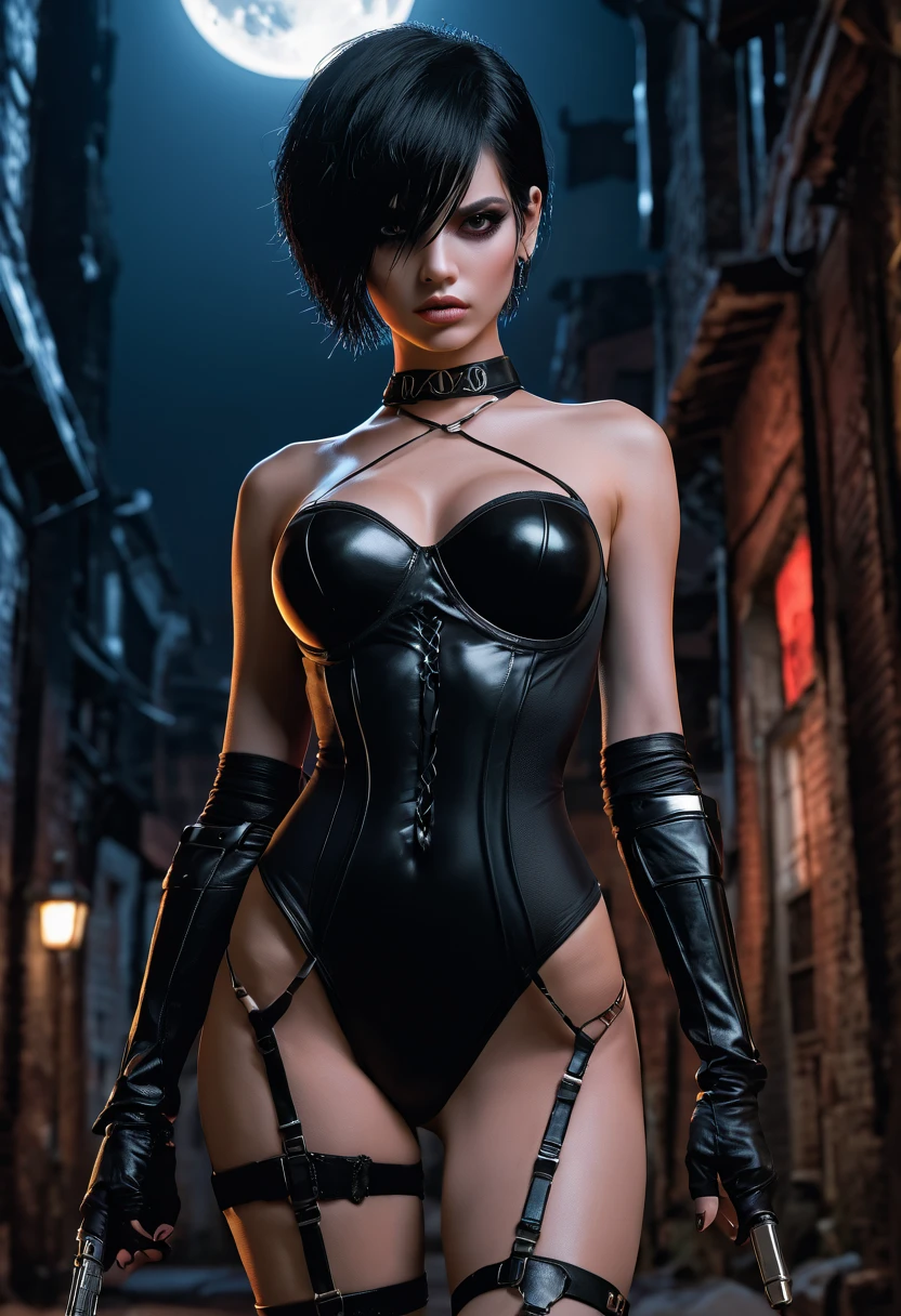 Resident Evil 8,Madame Dumitrescu,Short Hair,White long dress,Black hat, black rose brooch,Photorealistic,Ultra HD,high quality,masterpiece,Digital SLR,Detailed details,Intricate details,Anatomical basis,Depicted in detail,A detailed face,Realistic skin texture,Vivid details,Perfect Anatomy,Perfect Anatomy,Anatomically correct hand,Anatomically correct fingers,Super Detail,Complex 3D rendering,Sexy pose,Rainy Sky,Beautiful scenery,Fantastic rainy sky,Picturesque,Red Lip,smile,