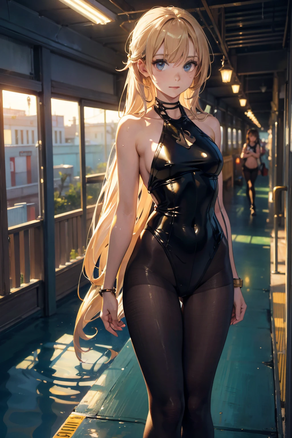 Charlotte Dunois Black Leotard High Neck High Leg Thigh Socks Long Hair Short Hair Blonde Ponytail Blue Eyes Big Tits French High School Solo --auto