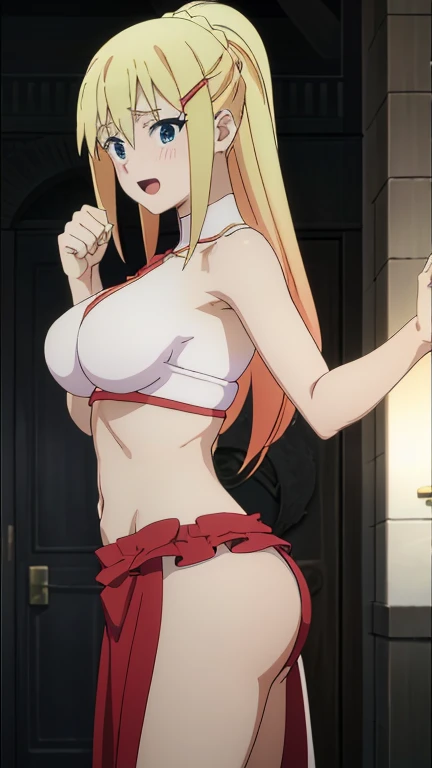 score_9, score_8_up, score_7_up, source_anime,masterpiece,best quality,highres,absurdres,official art,official style,source_anime,anime screencap,anime coloring,megami magazine,anime,animated,explicit,alice zuberg, bangs, blue eyes, blonde hair, hair between eyes, very long hair, braid, ,large breasts,((areola slip)), ((Areola)),((nipple)), long hair, looking at viewer, navel, o-ring, Standing, (White seethroughlingerie :1.3)