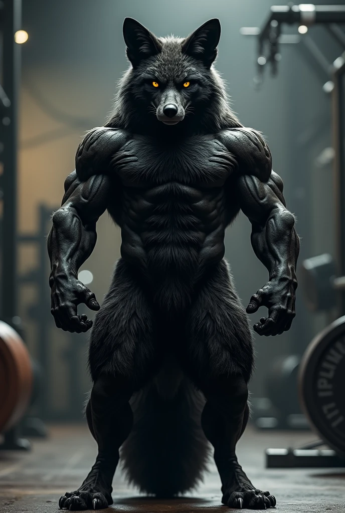 (best quality,4k,8k,highres,masterpiece:1.2),ultra-detailed,(realistic,photorealistic,photo-realistic:1.37),fursuit,sport,athletic,muscular,sexy,male,bodybuilder,gray fur,wolf,gymer,thong,posing,front of camera,confident look,spacious gym,hardcore workout,Ambient lighting,moody colors