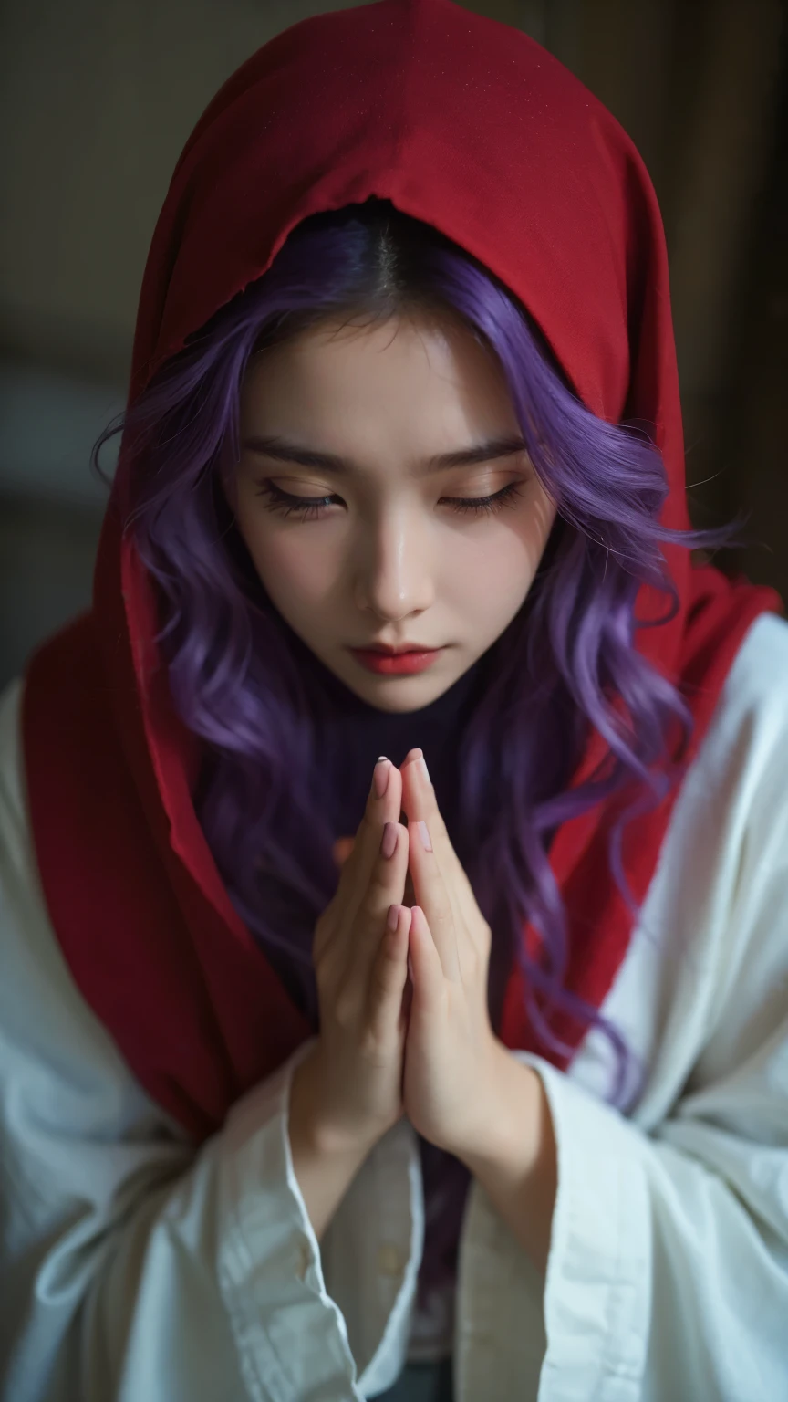 (cute face) clear coat.dq pom ,purple hair, earrings.、 Made of high quality straw , bungs , Little head on the street :1.3 Ultra Realistic :1.2 , masterpiece, Made of high quality straw , more details, has realistic lighting .A Broader Perspective . fantasy . outdoor