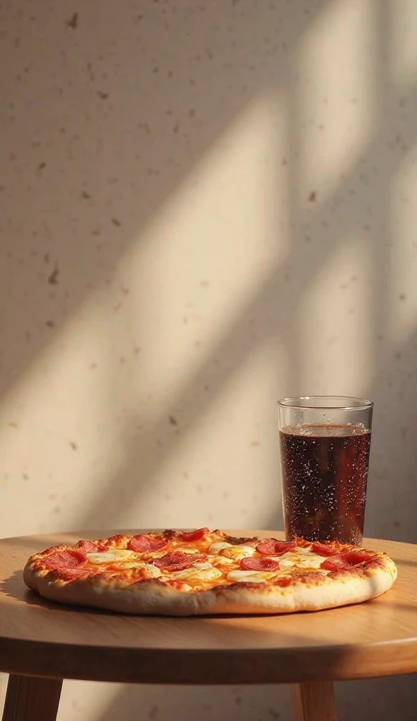 Delicious pizza on table with black water in glass