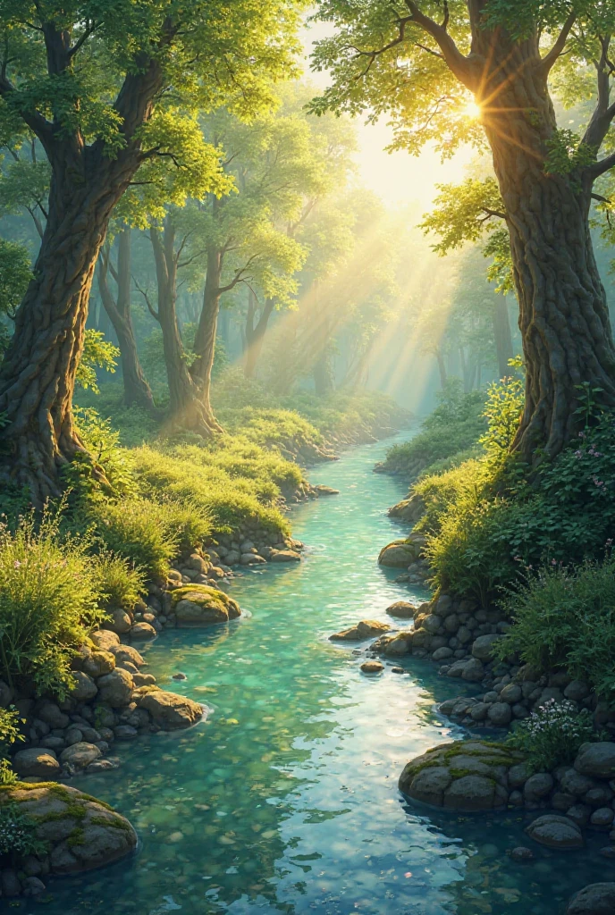 Butiful Stream Beautiful stream in the forest. Sunlight - SeaArt AI