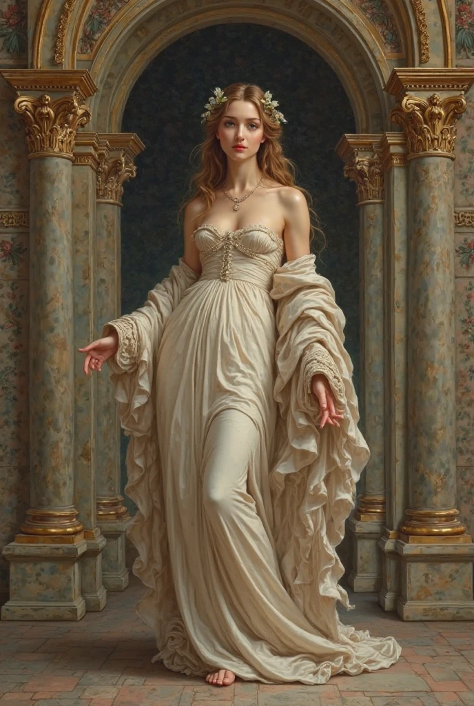 Classical Art Portrait Painting,Beautiful Woman,Most Beautiful, Very Beautiful Face,Very Well Detailed,Long Transparent Dress Sensual, Sexy, Erotic, Daring, Full Body, Lush Body Very Well Detailed,(Academic Art), by John William Waterhouse