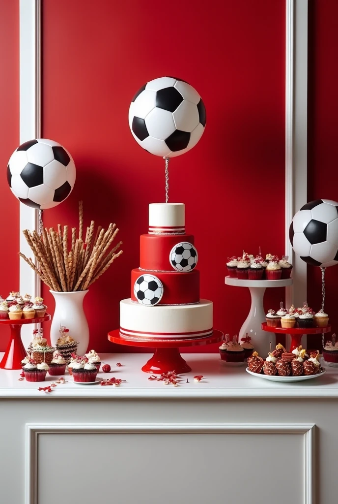Could you make me a one-tier cake with a combination of soccer and theater please with gold and red plus soccer?
