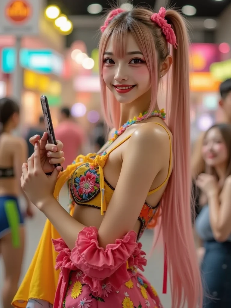 foto cute anime grirl, cute, aproximada, corpo inteiro, desenho, mango, night, cyberpunk, retrowave scene, anime, 16x9, city night, estudantes, fliperamas, neon, pouca roupa, Photogenic, exibicionista, 2d, colorido, arcade, uma garota em uma cidade de neon retrowave , personagens de anime, anime style, 2d, desenhado, not 3d, unrealistic, garota colegial japonesa, anatomia perfeita, voluptuosa, sexy, linda, beautiful proportions, bikini, langerie, big boobs, da cintura pra cima, aproximada