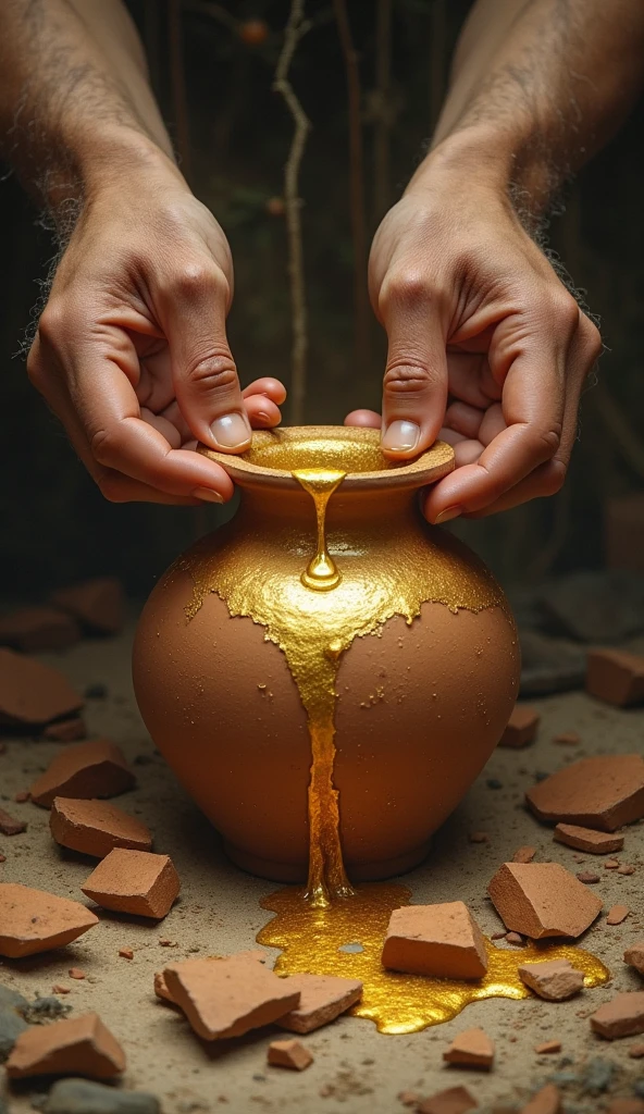 Create a shirt design for a “Lapidated” themed church celebration. Based on the biblical passage from Isaiah
**Design Elements:**
1. **Image Center:**
- A pair of hands modeling a heart or clay vase.
- Includes a subtle glow in the clay to symbolize transformation.
2. **Text:**
- Includes a biblical quote in an elegant font.
- Title: "Lapidados" highlighted in a robust font.
3. **Cores:**
- Use shades of brown and blue to convey calm and spirituality.
4. **Decorative Elements:**
- Small sparks or stars around the clay.
Coloque as frases tem uma blusa em português Brasil
Retire o coração e coloque um vaso de barro com cores douradas
Imagens realistas com mãos de um oleiro
Retire o texto bíblico deixando só a palavra lapidados