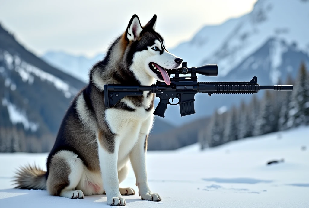 An Argentine Dogo with a rifle