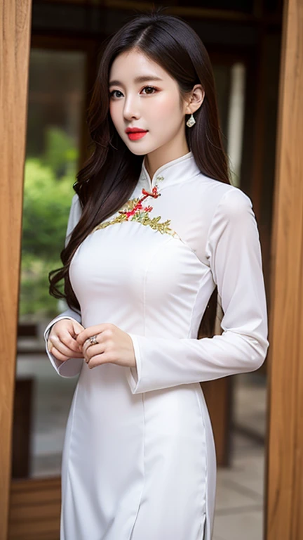 Marian rivera , 30 years old, ((Best quality, 8k, Masterpiece :1.3)), 1girl, ((full body)), ben over, ((gigantic long droopy breasts :1.3)), sweat body , Ultra-detailed face, Highly detailed lips, Detailed eyes, Double eyelid , (Ultra Realistic), (Illustration), (Increased Resolution), (8K), (Extremely Detailed), (Best Illustration), (Beautiful and Detailed Eyeest Quality), (Ultra Detailed), (Masterpiece ), ( wallpaper), (detailed face), natural make up, glossy pink lips, Wearing transparant white vietnamese Aodai with Hijab, embrodery detail on clothes,  tight clothes, closed clothes, polite clothes, no expose breast, dynamic pose, sexy pose