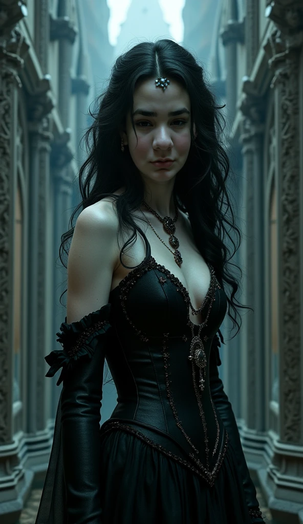 Lovely young handsome hetero Man Jinx Edward vampire with super big indigo eyes and gems and long black hair, with nice and delicate face, in a dark gothic magic castle with annie and claudia and Lestat, in Red Rose manor. Terror ambient. The more handsome man in the world. Night storm. Gothic scene. Cats eyes.