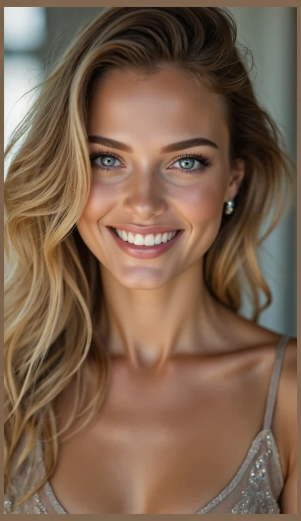 Caucasian woman blue eyes sexy smile, on all fours with your ass up showing your anus