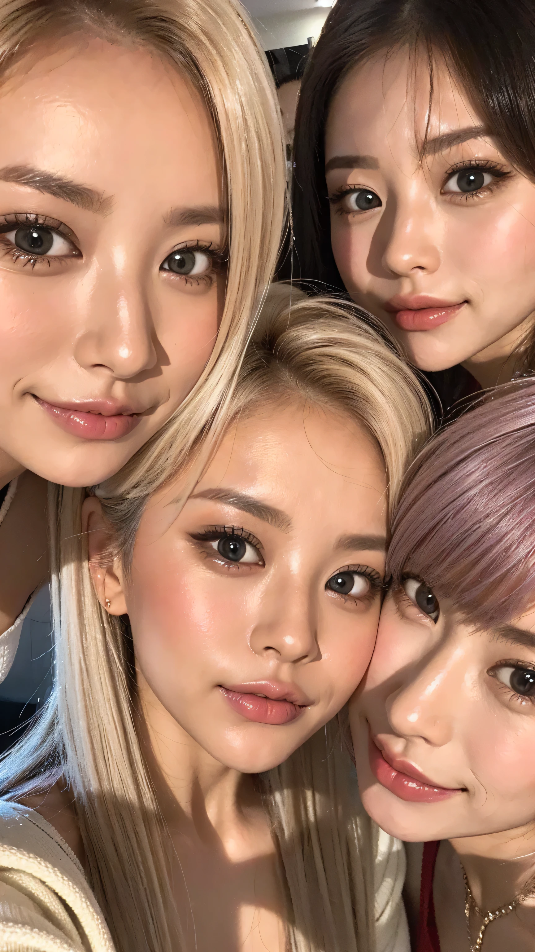 4 beautiful women looking at me with their faces close together、Our eyes meet、 I'm watching a close-up。My Face 、 all eyes meet、 click here、I want to get close to beautiful women nearby 、 Big Nipples , huge nipples,Look at me with a smile 、vision、 beautiful platinum colored hair 、 pose 、 look at our beautiful long legs from an angle 、 I'm watching in close-up、I want to make eye contact with everyone, my lips stick out