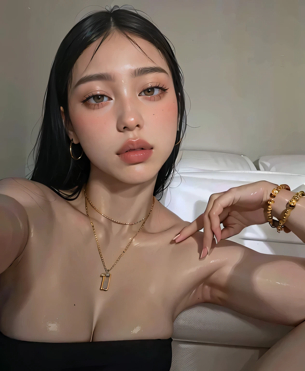 Naked Woman, beautiful breasts, genitals visible, Nipples are visible