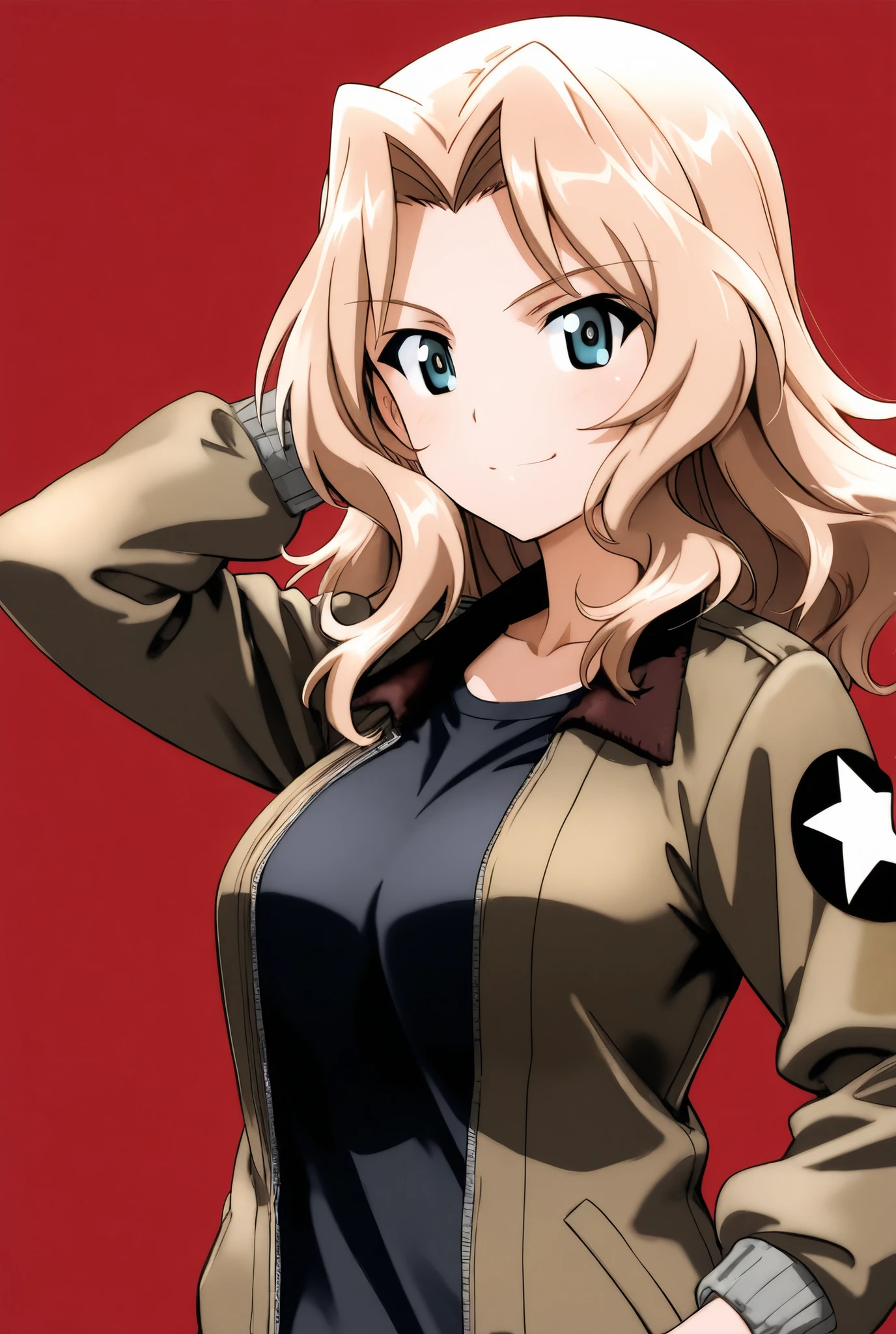 kay \(girls und panzer\),saunders military uniform,1girl,solo,