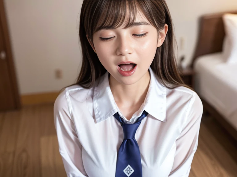 While straddling a man、Insert the penis into the hole of the vagina、Crying face、Teary-eyed、runny nose、涎、perspiring、Wet body