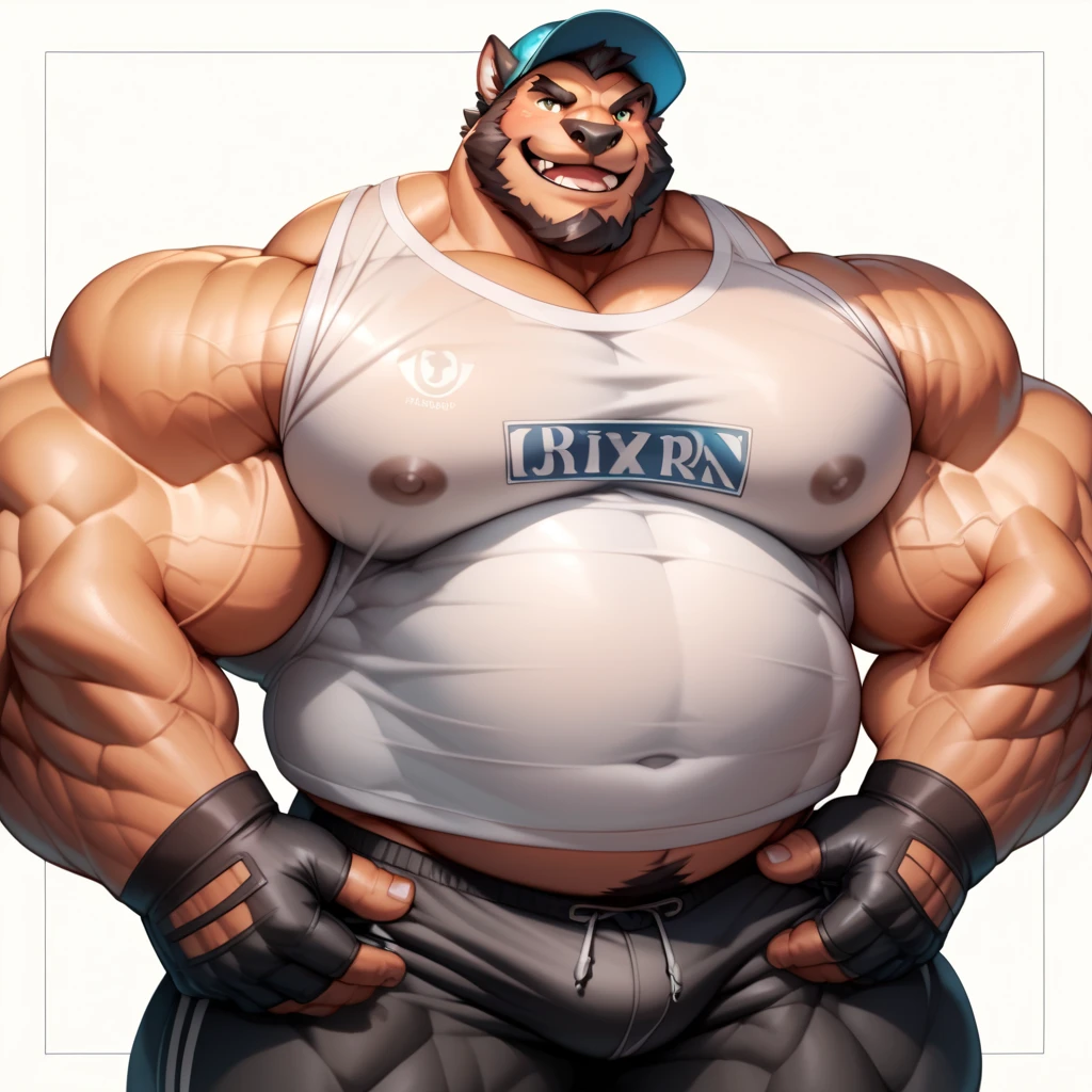 absurderes, hight resolution, 1male people, full body visible (wrestling Magazine covers:1.2), Yaoi(bara) , Stubble,clothes down, matured male, ruggedly handsome face(Reinhardt), dark eyes, mustache, old face, beefy,thick dark eyebrow, thick eyebrows, Male Focus, designed beard、(wearing white thong), big bulging crotch, big crotch, latex, wrestling uniform, wrestling singlet, squatting with legs open, crotch in focus, Detailed body,Ultra-detailed eyes,hyperdetailed face,(Gray hair:1.2),(All Back Hair:1.2)、(Very short hair:1.2),(hyper pecs:1.5),Open Claus,(Soft smile:1.2),Perfect ligthing,(flexing biceps:1.2)