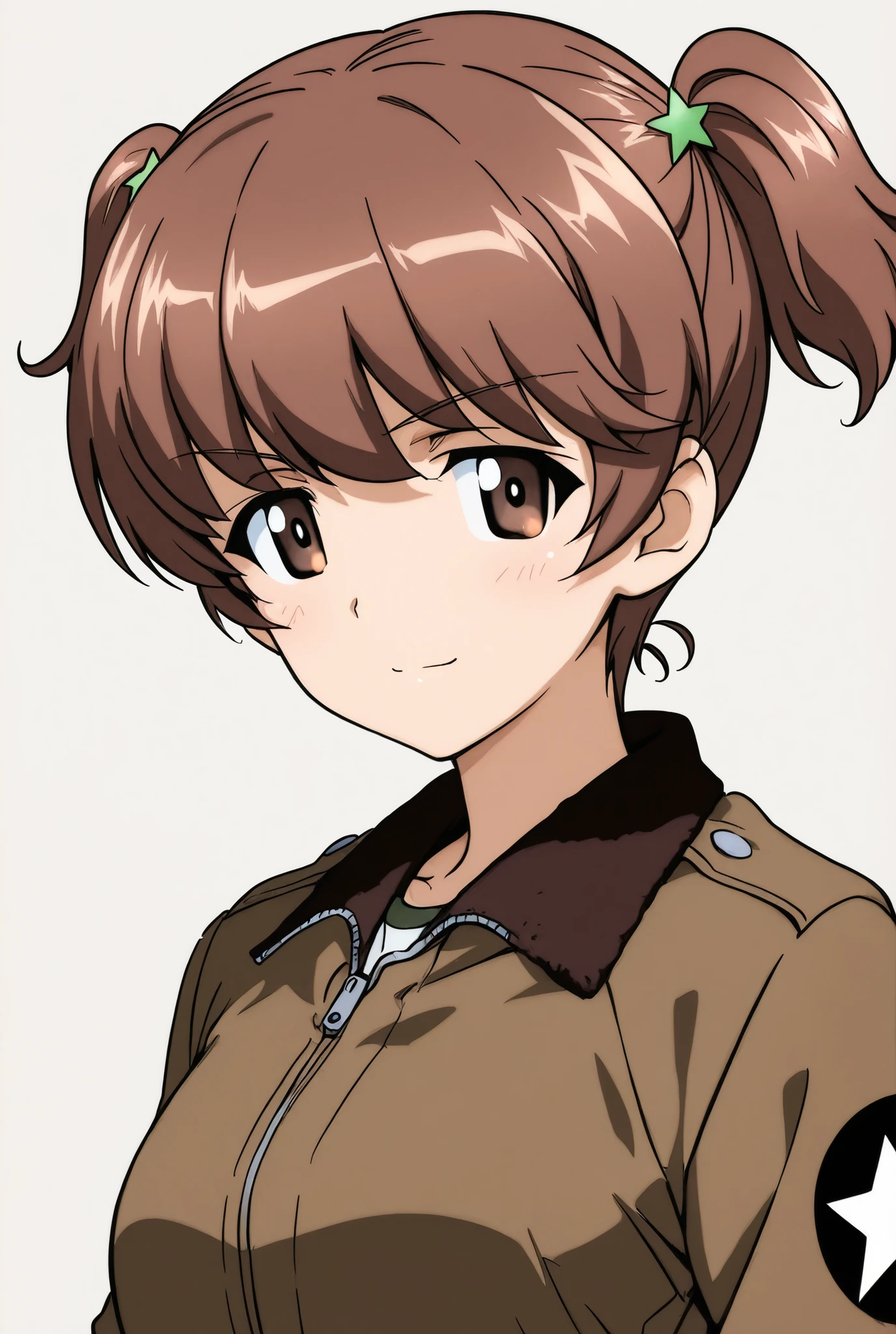 cleavage, makeup, wavy hair, 1girl, light brown hair, brown eyes, curvy, looking at viewer, ghostbusters uniform