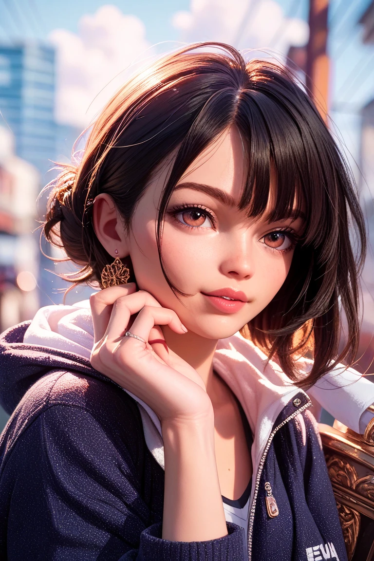 (masterpiece, Highest quality:1.3), (Super detailed:1.2),(Super detailedな顔:1.2),(Super detailedな目:1.2), (hyperRealistic:1.3), (RAW Photos:1.2), High-definition RAW color photos, Professional photos, (PhotoRealistic:1.4), (Realistic:1.4),8K,Professional Lighting, Perfect Anatomy,counter,Sitting in a chair,office,(business suit:1.5),Ponytail,Wearing a scarf around her neck