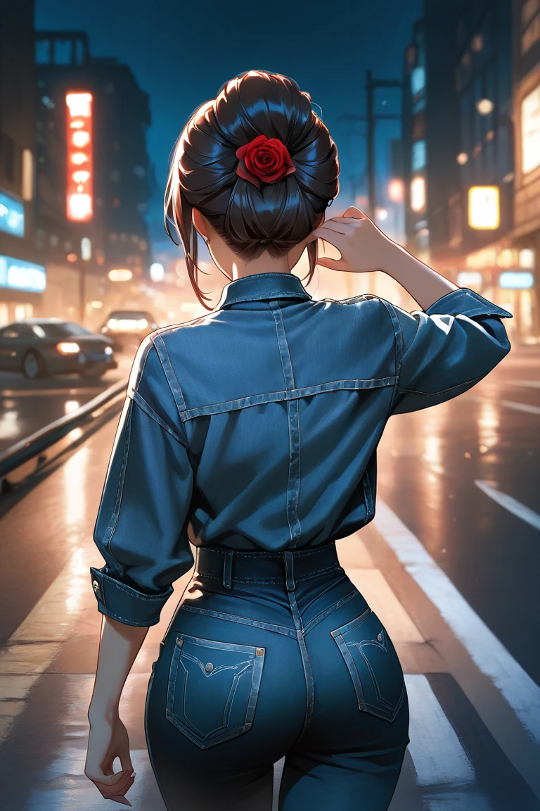 1girl, 1boy, couple, young woman, runny makeup, tears, makeup tears, hands on cheeks, sad, (crying:0.85), one eye closed, (one eye open:1.1), curly hair, blush, bangs, absurdres, tank top, denim shorts, girl sitting, girl wariza, color print, from back, boy walking, (boy walking away:1.1), a young woman sobbing, Night, amusement park, fireworks, detailed character design, Resolution: 4k, best quality, masterpiece, high resolution, <lora:runny_makeup_v0.2:0.85>