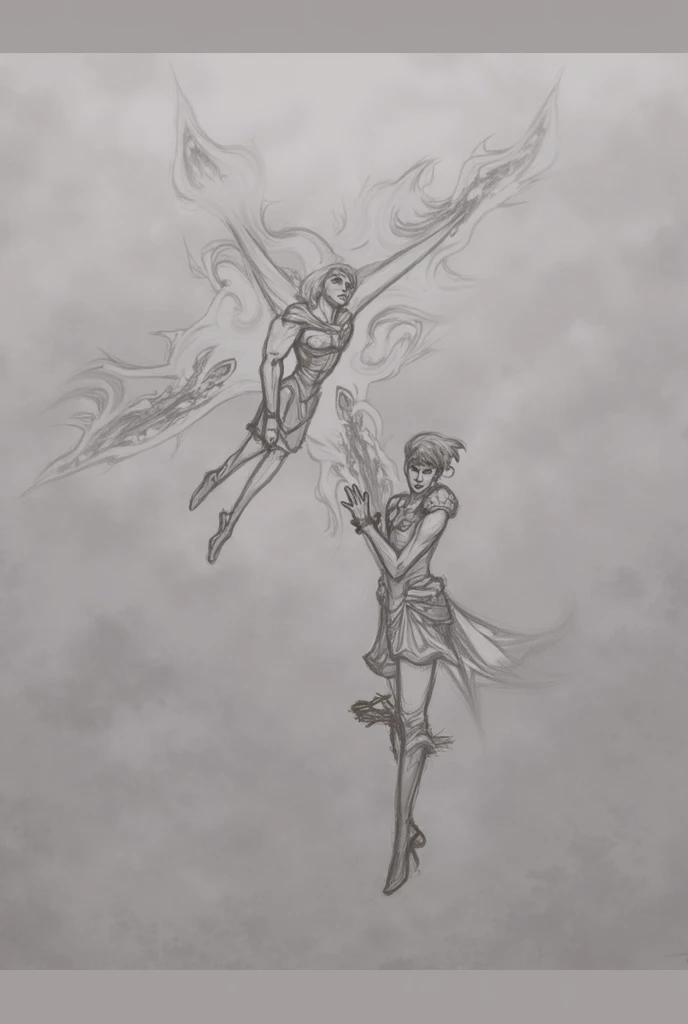 Please draw two free-flying female harpies.