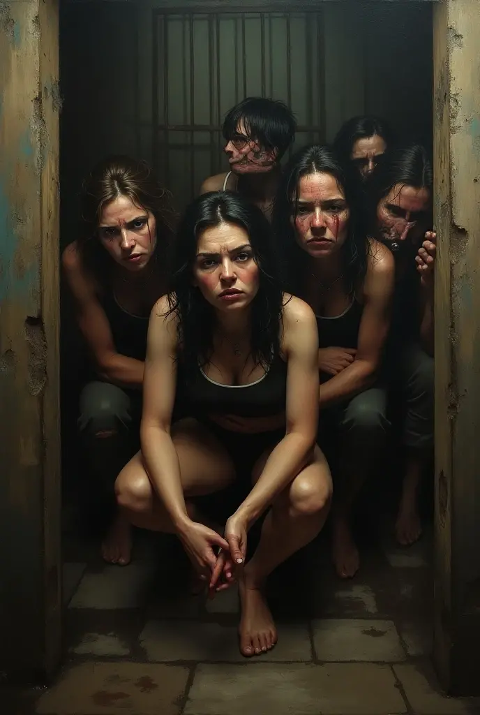 the women all caressing each other as the men watched, everyone naked, in a bomb shelter at night, during the apocalypse, anal focus