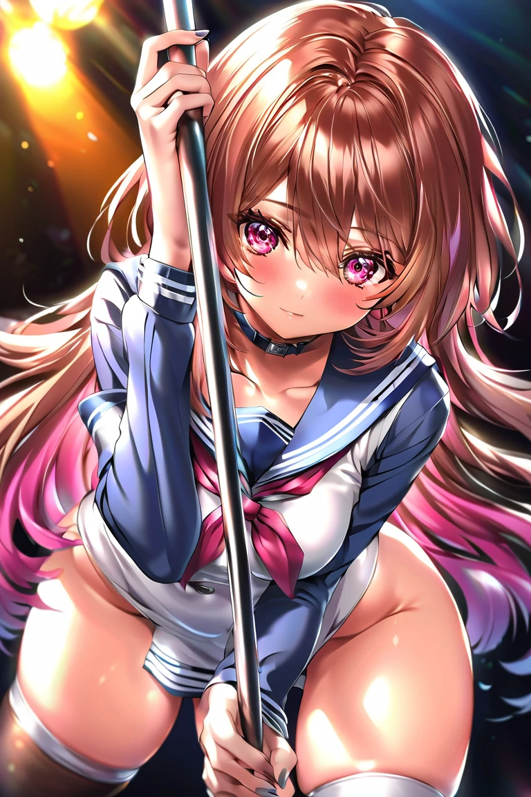nude,dutch_angle,spread_legs,(((anus))),beautiful_nipple,vagina,white_thigh_highs,eyes in highlight,(tareme:1.5),(Round_eyes:1.1),narrow waist,small hip,big breast, masterpiece, best quality,ultra-detailed,highres,extremely detailed CG,super fine illustration,anime,details,detailed beautiful skin,shy smile,