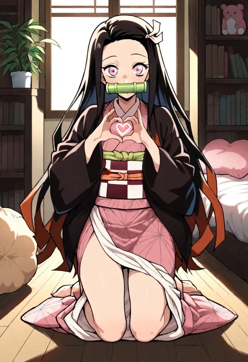 1 woman, beautiful and hot, beautiful and perfect body, full body, nezuko kamado oni mode, with bamboo in her mouth, demon hunter, beautiful, long hair, pink eyes, perfect, ultra hd, naked, showing her breasts, showing her pussy, nails like claws, perfect feet, demon hunter scenario, legs open showing her pussy, very detailed, beautiful and perfect feet, beautiful and perfect hands, beautiful and perfect tits