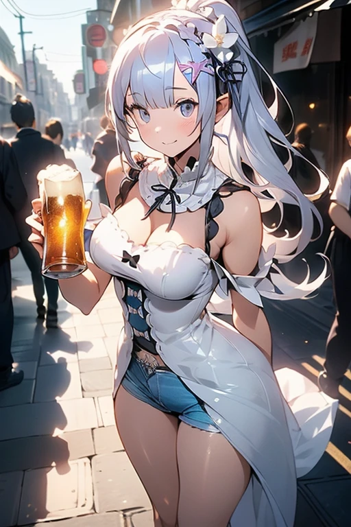 (masterpiece:1.2), best quality,pixiv, soft,
official alternate hair length, 1girl, shirogane noel, breasts, official alternate hairstyle, solo, virtual youtuber, green eyes, long hair, thighhighs, cleavage, large breasts, flower, hair ornament, grey hair, hair flower, sitting, white thighhighs, beer mug, mole on breast, mug, beer, blush, german clothes, looking at viewer, mole, bangs, official alternate costume, thigh strap, cup, bow, dirndl, bowtie, alcohol, very long hair, closed mouth, apron, detached collar, bare shoulders, black bowtie, black bow
 <lora:soft_20230707135603-000018:0.9>