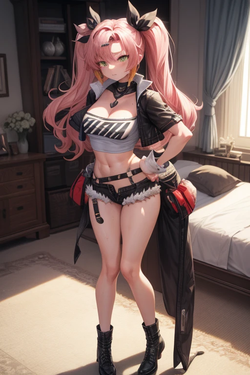 clv,cleave gag, <lora:Ð£Ð·Ð»Ð¾Ð²Ð°ÑÑÐ¹ ÐºÐ»ÑÐ¿(clv,cleave gag):1.1>,nicole demara,green eyes,big breasts,hair ribbon,hairclip,earrings <lora:ÐÐ¸ÐºÐ¾Ð»Ñ ZZZ(nicole demara,green eyes,big breasts,hair ribbon,hairclip,earrings(ÑÐ¼ Ð¾Ð´ÐµÐ¶Ð´Ñ):0.9>tube top,single thighhigh,short shorts,cropped jacket,belt boots,single sock,high belt,thigh strap,detached sleeves,doll,black collar, 1girl, in full growth, best quality, masterpiece, good quality, skirt lift, blush, stomach, clothes lift, (no bra), underboob,lifted by self,clothes pull