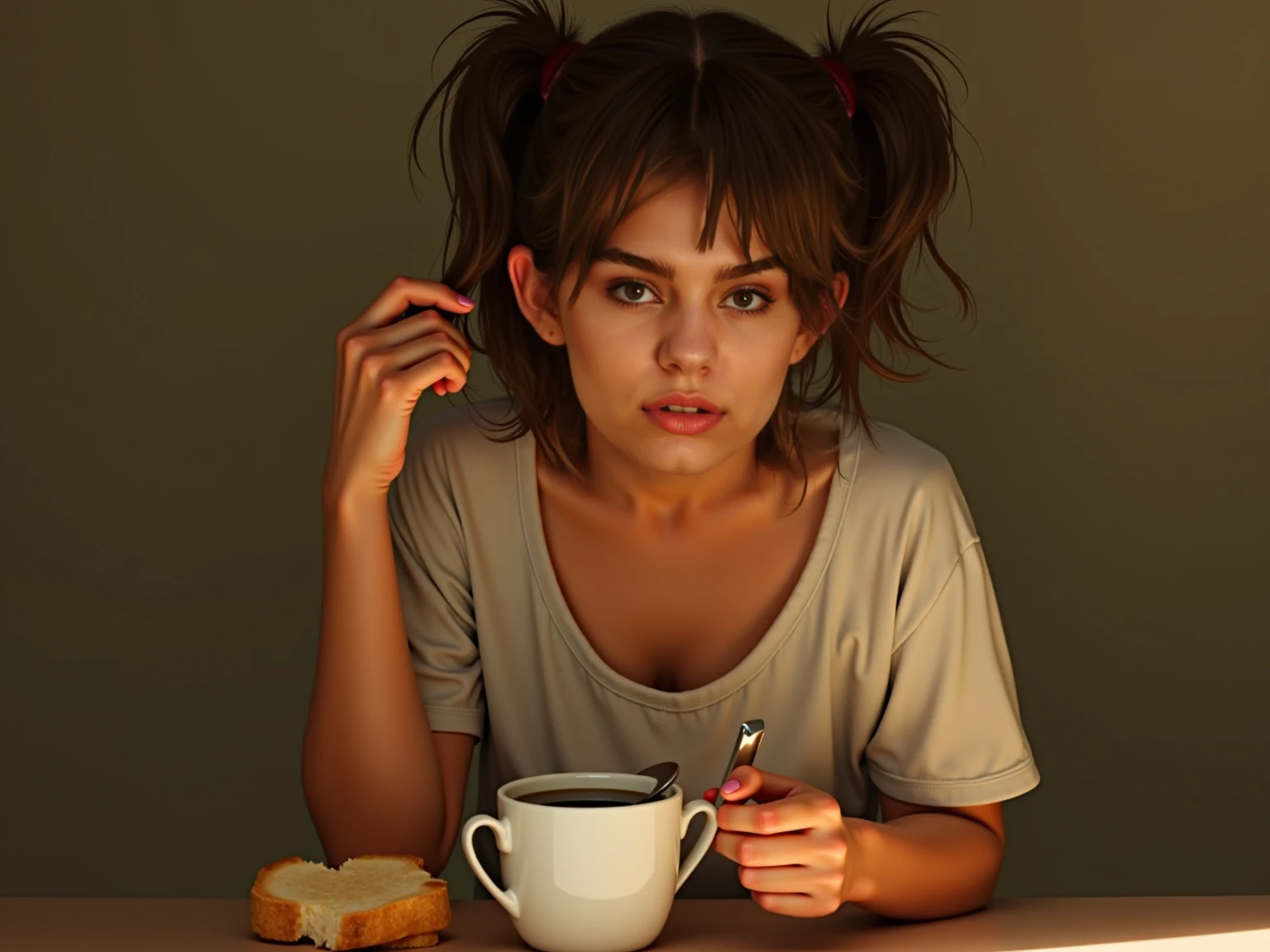 ((best quality)), ((masterpiece)), (detailed), perfect face , kitchen salad food health drink super realistic 25 yr old girl
