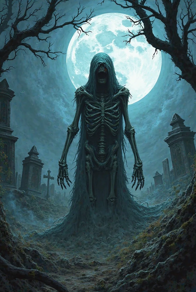 A very scary scarecrow at night