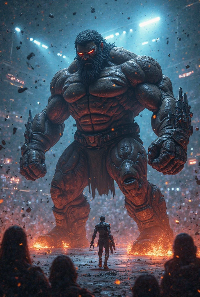 City Under Siege**: Illustrate Thanoscat wreaking havoc on a city, with buildings crumbling and chaos unfolding.