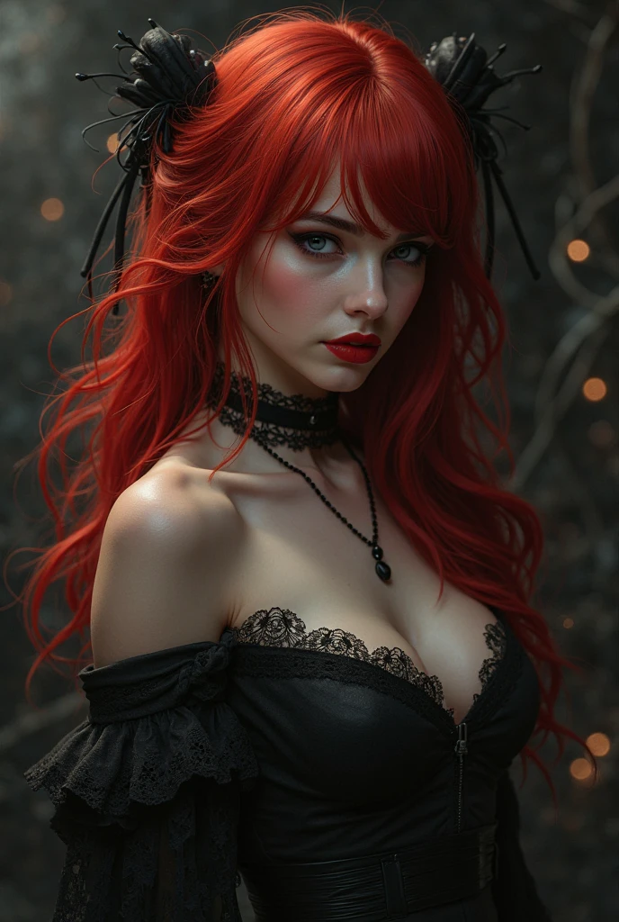 An incredibly beautiful toreador vampire, her hair is extremely red and her skin is white and delicate, she also has a lot of freckles, She is a powerful 6th generation vampire, She is Catholic and always wears her beautiful crucifix and heart necklace which is a gift from her beloved., she likes jewelry and high heels 