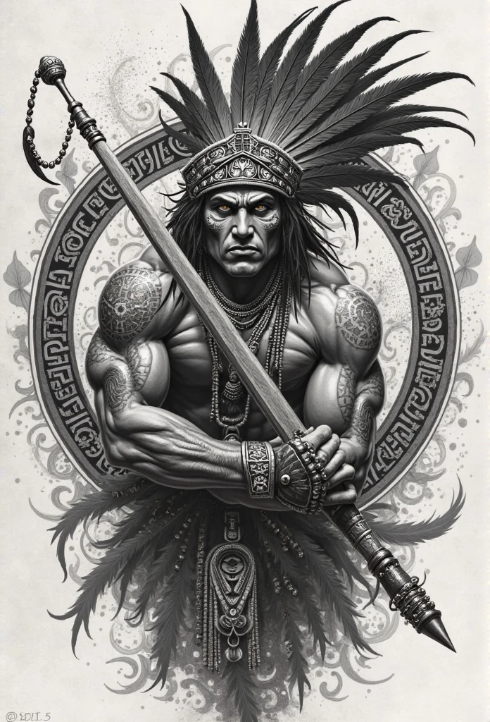 Brazilian Indian god;
round logo;
ointment.
black andwhite